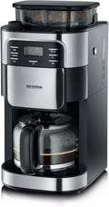 Machine à Café SEVERIN 1000W avec Broyeur et Programmation, Verseuse 10 Tasses, Noir/Inox