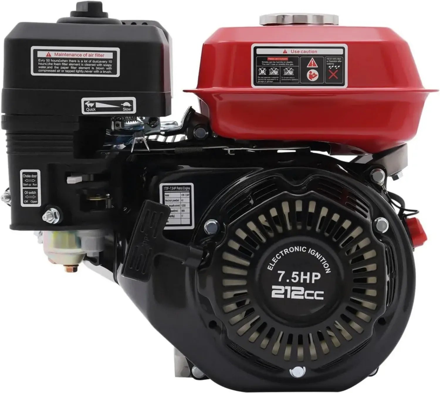 Moteur à essence 7,5 CV 4 temps 208 CC - Pour karting et usage industriel - Refroidissement à air - 1 cylindre - Démarrage manuel - 3600 tr/min - Rouge