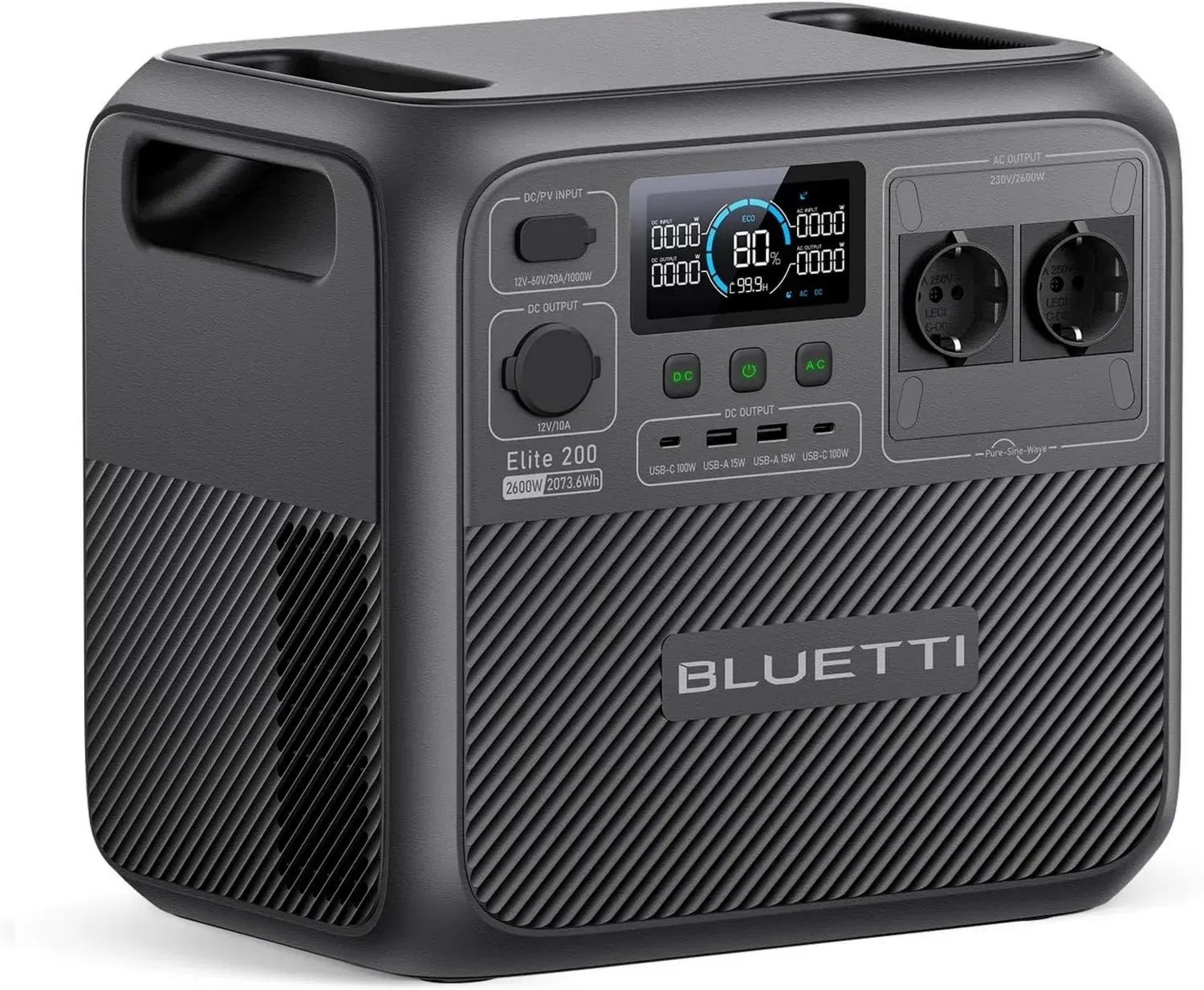 BLUETTI Elite 200 V2 Générateur Portable, Recharge Rapide 0-80% en 45 Min, Batterie LFP 2073,6Wh & 2600W, Idéal pour Camping et Urgences