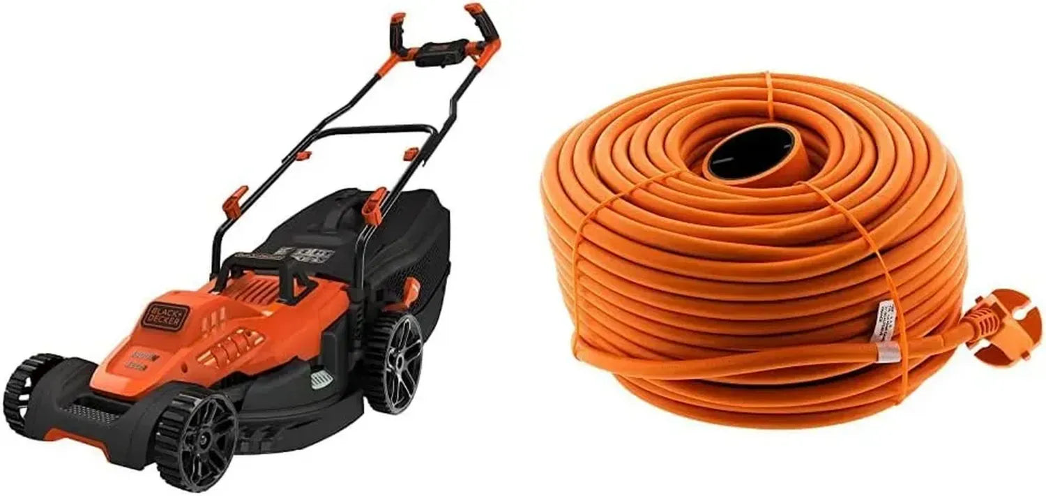 BLACK+DECKER Tondeuse Électrique 1800W, Largeur 42 cm, Hauteur Ajustable, avec Rallonge Zenitech 50m