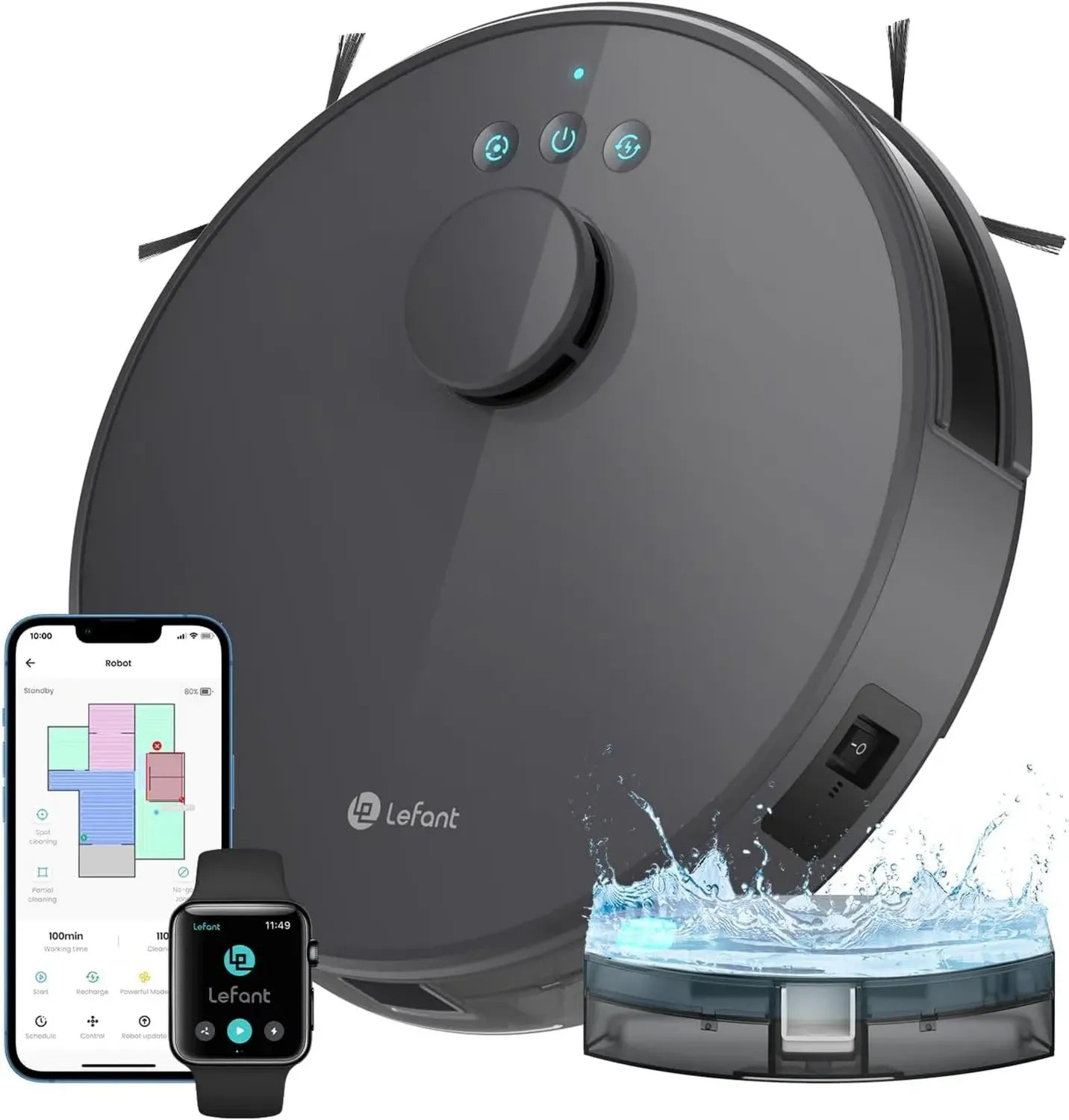Aspirateur Robot Lefant M1 - 2 en 1 avec Fonction Lavage, 5500Pa, Navigation LiDAR, Cartographie Multi-étages, Commande via Alexa/APP/WiFi, Efficace pour Poils d'Animaux, Tapis et Sols Durs