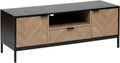Meuble TV Moderne en Chêne et Noir avec Chevrons, 120x40x45 cm, 2 Portes et 1 Tiroir