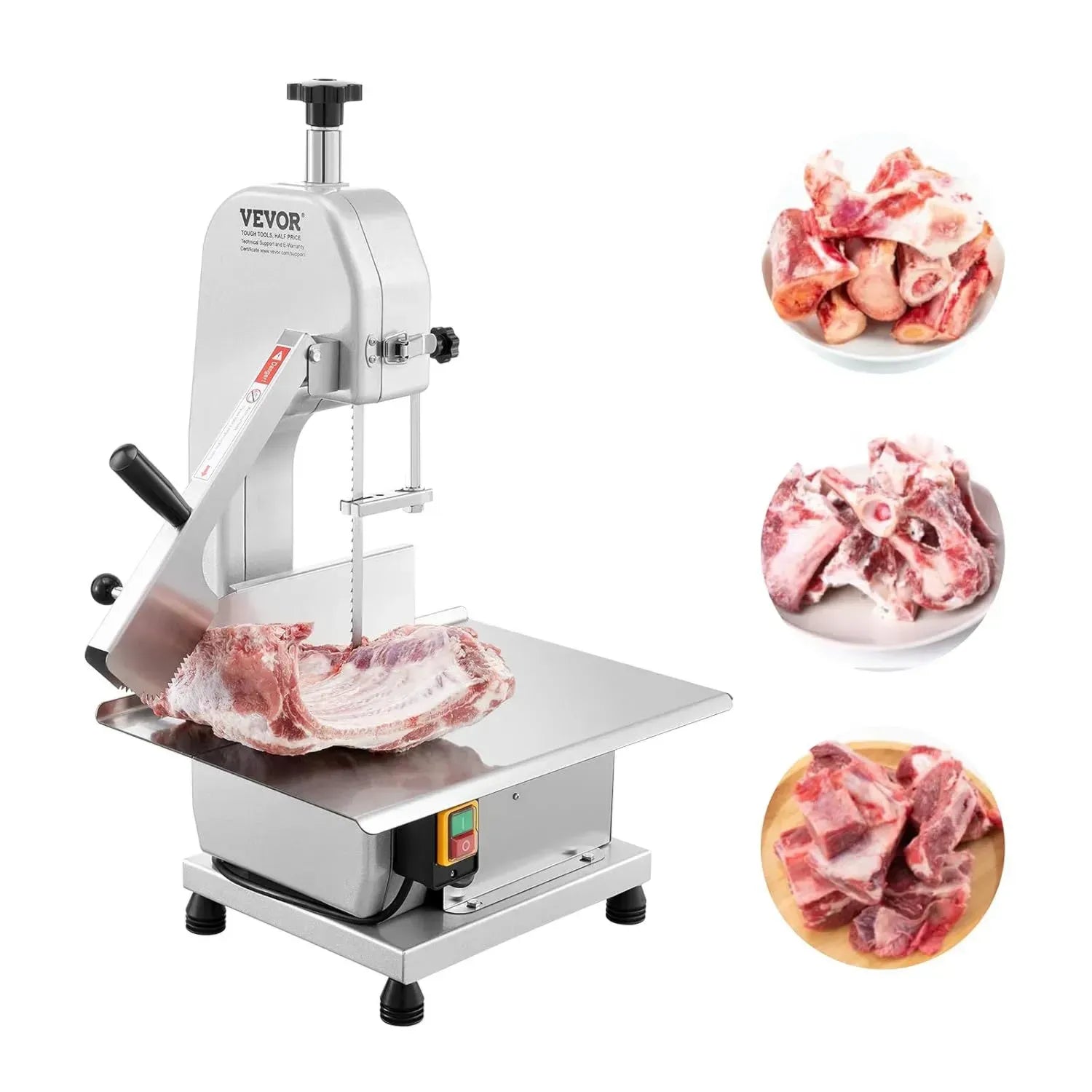 VEVOR Scie à Ruban Électrique en Acier Inoxydable 650W pour Viande Congelée, Surface 31,5x46 cm, Épaisseur Max 11,9 cm