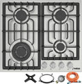 Plaque de Cuisson à Gaz Encastrable Phönix PS-604L en Acier Inoxydable, 4 Feux pour Propane et Gaz Naturel, Inclus: Régulateur, Embout Fonte, Croix