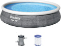 Piscine Hors Sol Bestway Fast Set Ronde Rotin Gris 396 x 84 cm avec Pompe de Filtration