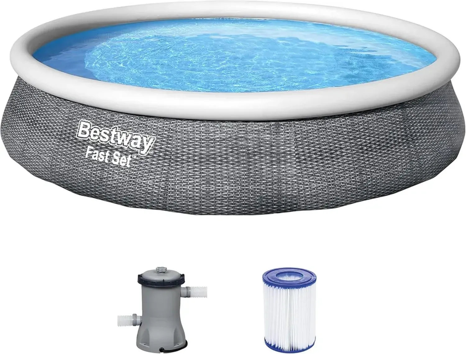 Piscine Hors Sol Bestway Fast Set Ronde Rotin Gris 396 x 84 cm avec Pompe de Filtration