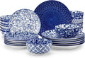 vancasso Selene Service de Table 24 Pièces, Vaisselle Bleu et Blanc en Porcelaine pour 6 Personnes - Assiettes Plates, Dessert, Creuses et Bols Compatibles Micro-ondes