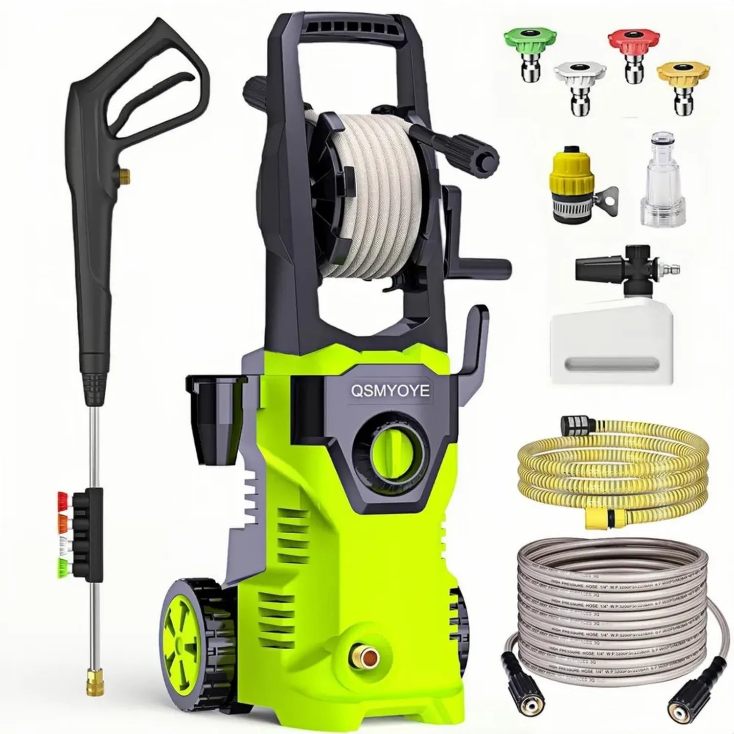 Nettoyeur haute pression 2200W, 150 bars, 540L/h, buse ajustable, idéal pour voitures, clôtures, terrasses, avec tuyau 10m