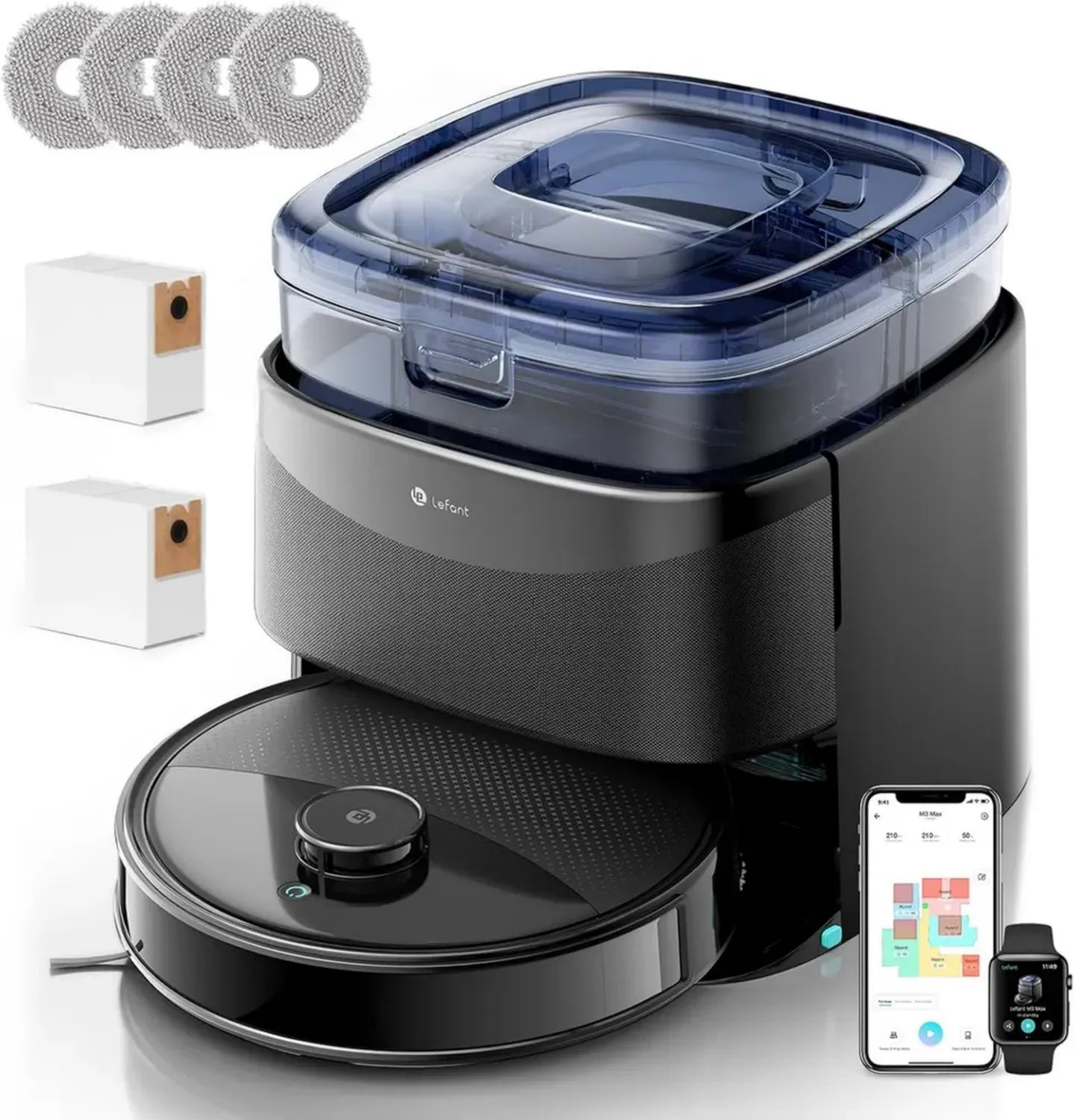 Aspirateur Robot Lefant M3 Max avec Station Multifonction, Double Serpillière Rotative, Navigation Avancée, Évitement d'Obstacles, 220 min d'Autonomie