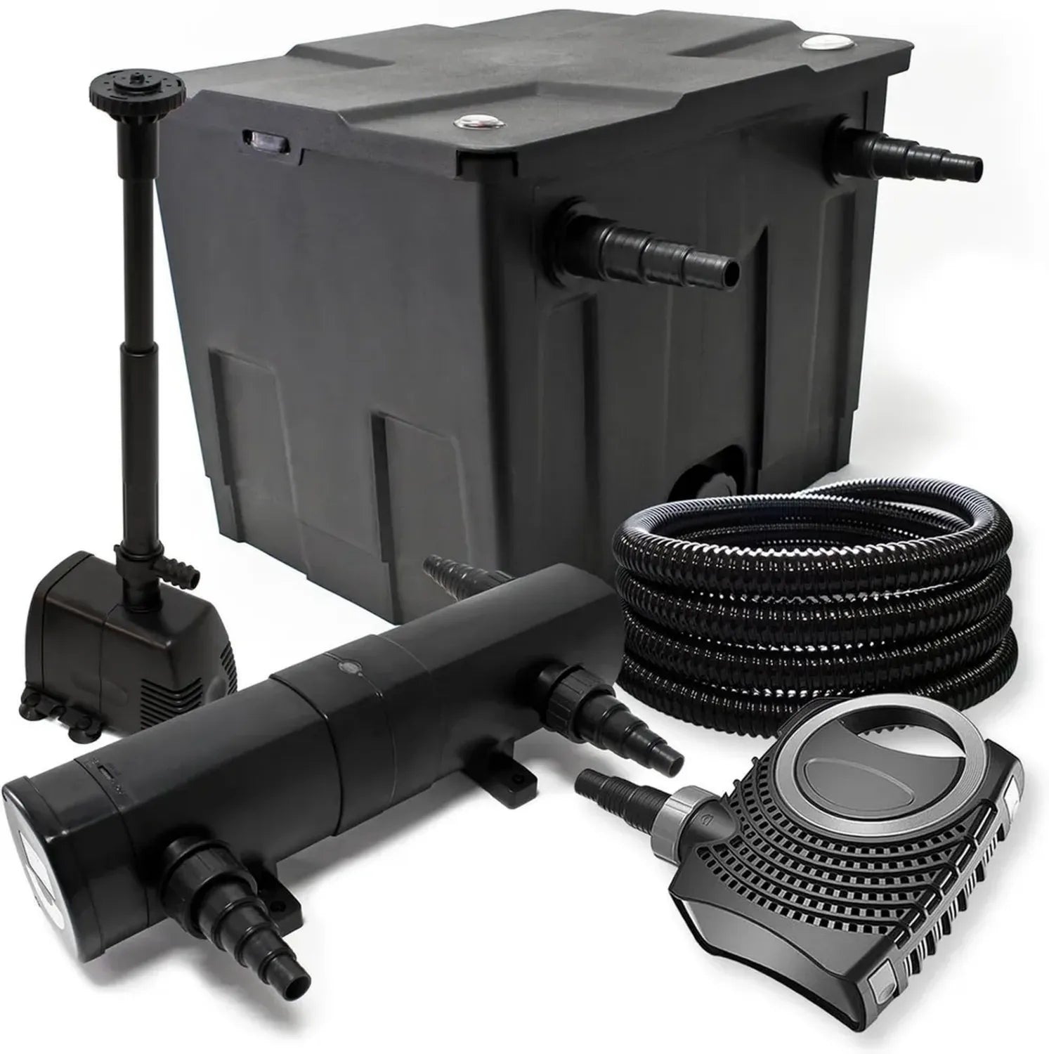Ensemble Filtration pour Bassin: Filtre CBF-350, Pompe NEO10000, Lampe UV CUV-236, Tuyau 25m, Fontaine HJ-943