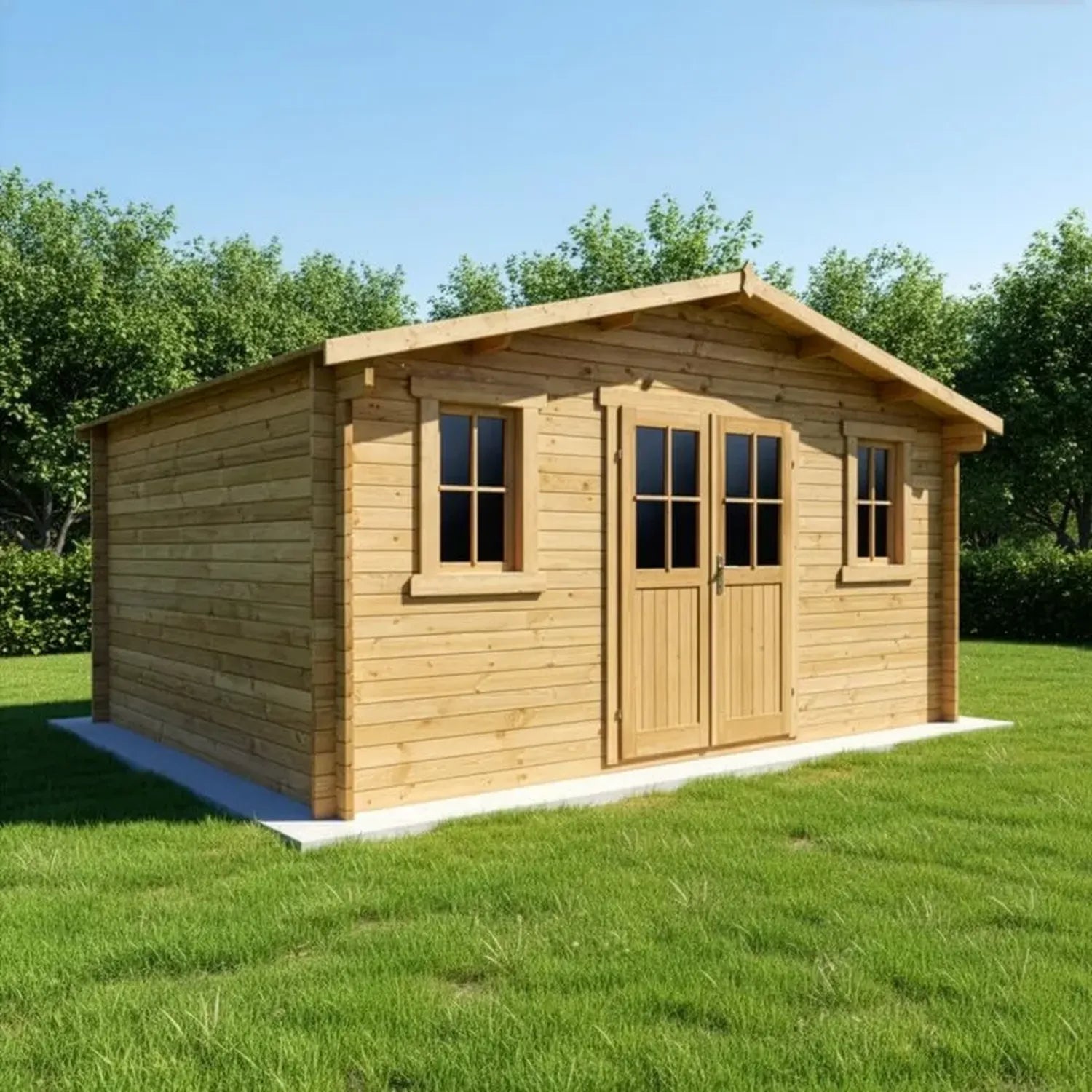 Cabane de Jardin en Bois Massif 19,8m² avec Porte Double Vitrée et Fenêtres Ouvrantes