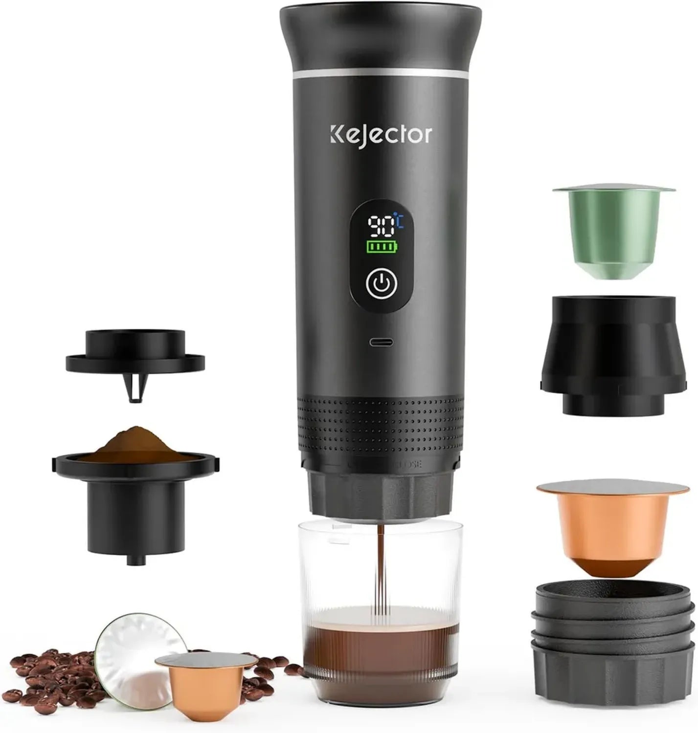 Machine à expresso portable 3 en 1 - Cafetière électrique auto-chauffante pour voiture - Compatible café moulu et capsules