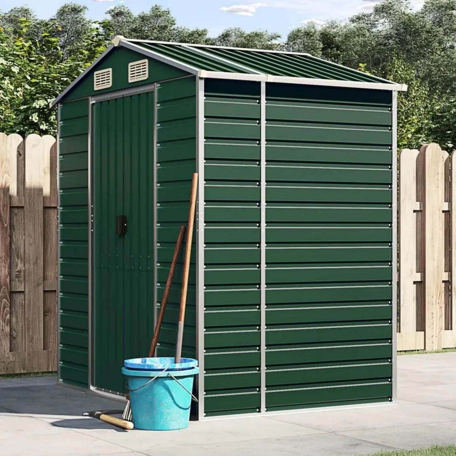 Abri de Jardin en Acier Galvanisé Vert avec Porte 191x130x198 cm