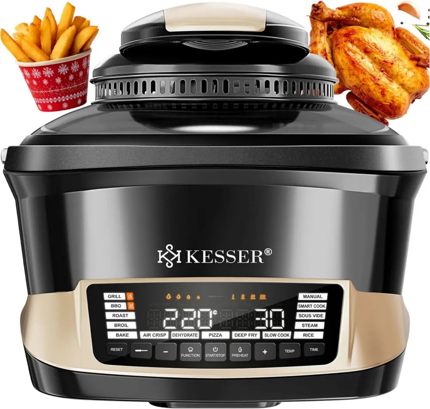 Autocuiseur KESSER® 8L avec Friteuse à Air, 16 Programmes Multifonctions – Griller, Cuire, Mijoter, Cuisson Vapeur, Préchauffage et Maintien au Chaud