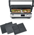 Grill Électrique SEVERIN 3-en-1 pour Viandes, Légumes et Paninis, Plaques Antiadhésives, 2000W, Inox/Noir
