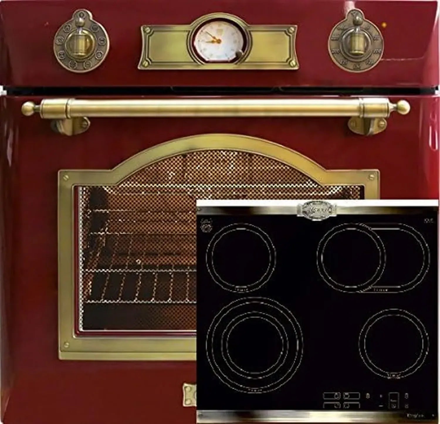Four Encastré Électrique Kaiser 67L Bordeaux avec Plaque Vitrocéramique 60cm, Style Rétro, 8 Fonctions