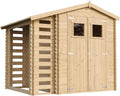 Cabane de Jardin en Bois avec Abri à Bûches - Espace de Rangement Extérieur 206x272x218 cm