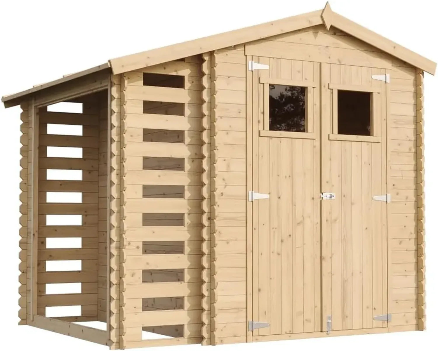 Cabane de Jardin en Bois avec Abri à Bûches - Espace de Rangement Extérieur 206x272x218 cm
