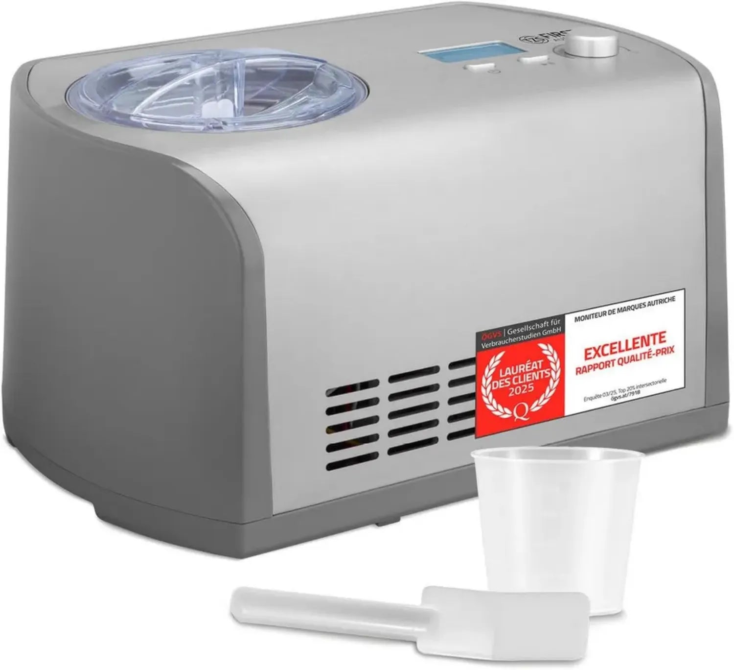 Sorbetière Électrique 1,2L Inox 135W - Machine à Glace Multifonction avec Compresseur - Préparation de Glace, Sorbet, Yogourt Glacé