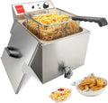 Friteuse Électrique Professionnelle 3000W 16L en Acier Inoxydable avec Vidange, Panier et Couvercle pour Usage Commercial