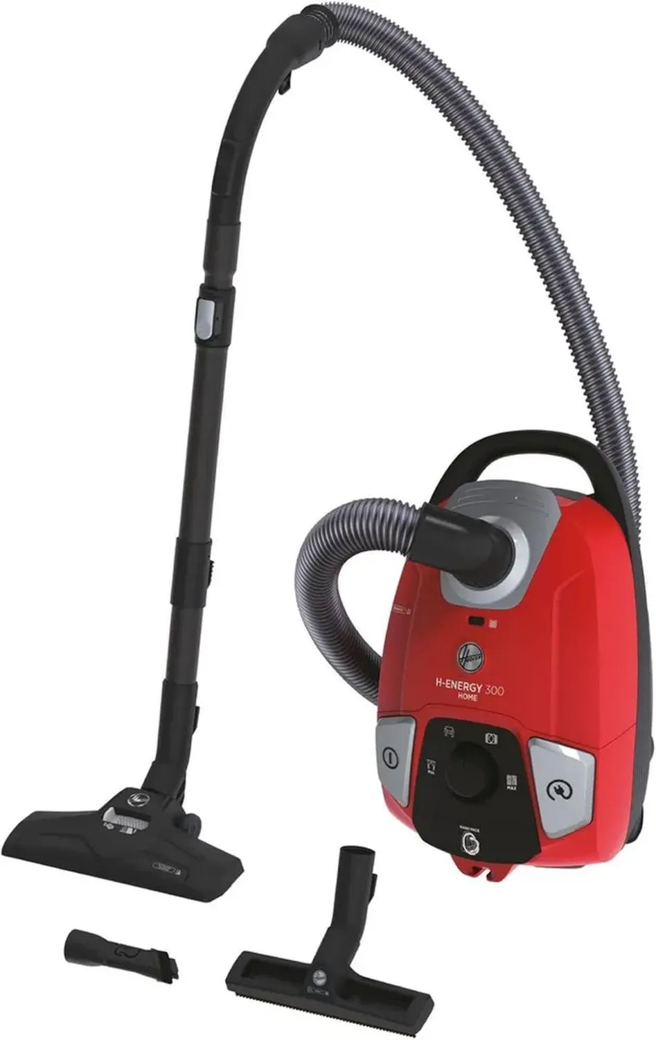 Hoover Aspirateur Traîneau 850W avec Sac, 3,5L, Compact, Vidage Hygiénique, Multi-Surface et Parquet, Accessoires Inclus, Rouge et Noir