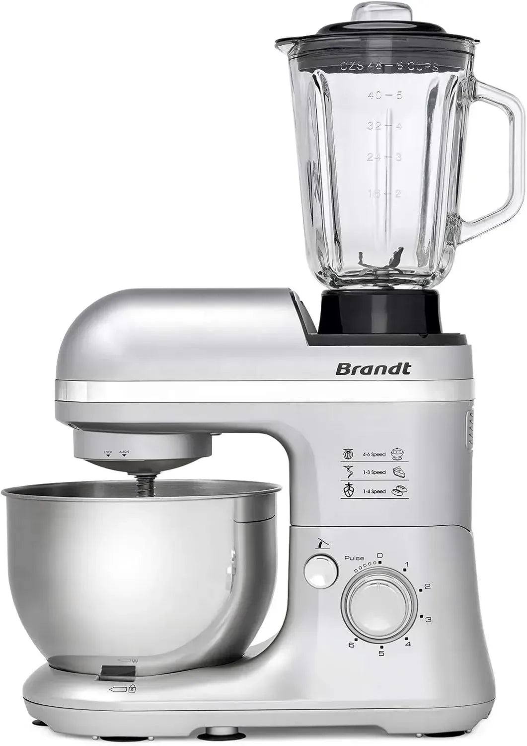 Robot pâtissier multifonction 650W, 6 vitesses, bol 4L, gris