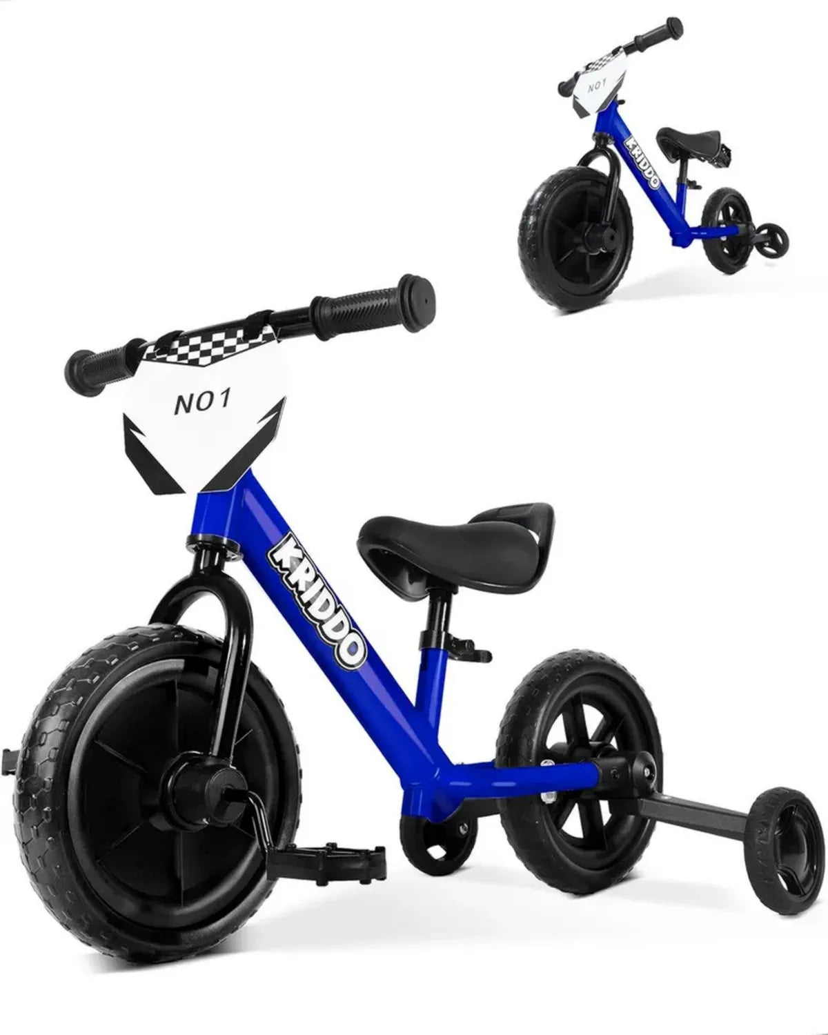 Tricycle Évolutif 2-en-1 pour Enfants 2-5 Ans, Pédales Amovibles et Roues Pliables, Personnalisable, Bleu