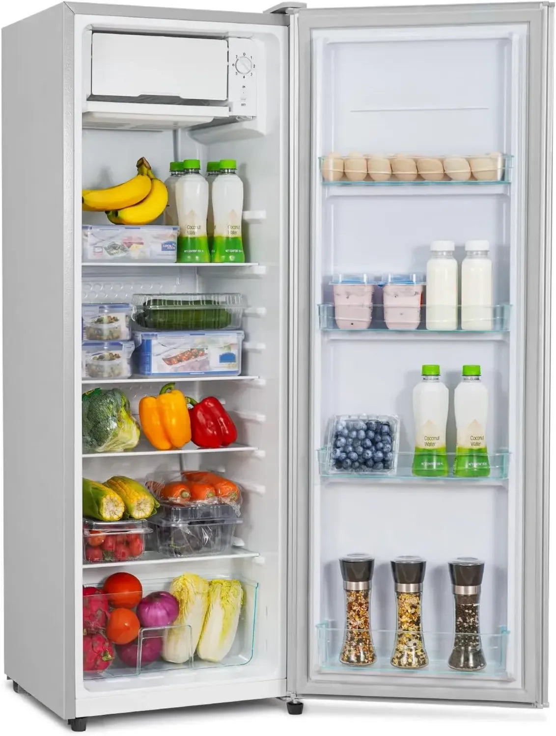 Réfrigérateur CURECURE 138L avec Micro-Congélateur, 4 Étagères en Verre, Bac à Légumes, Température Réglable, Refroidissement Rapide (Argenté)
