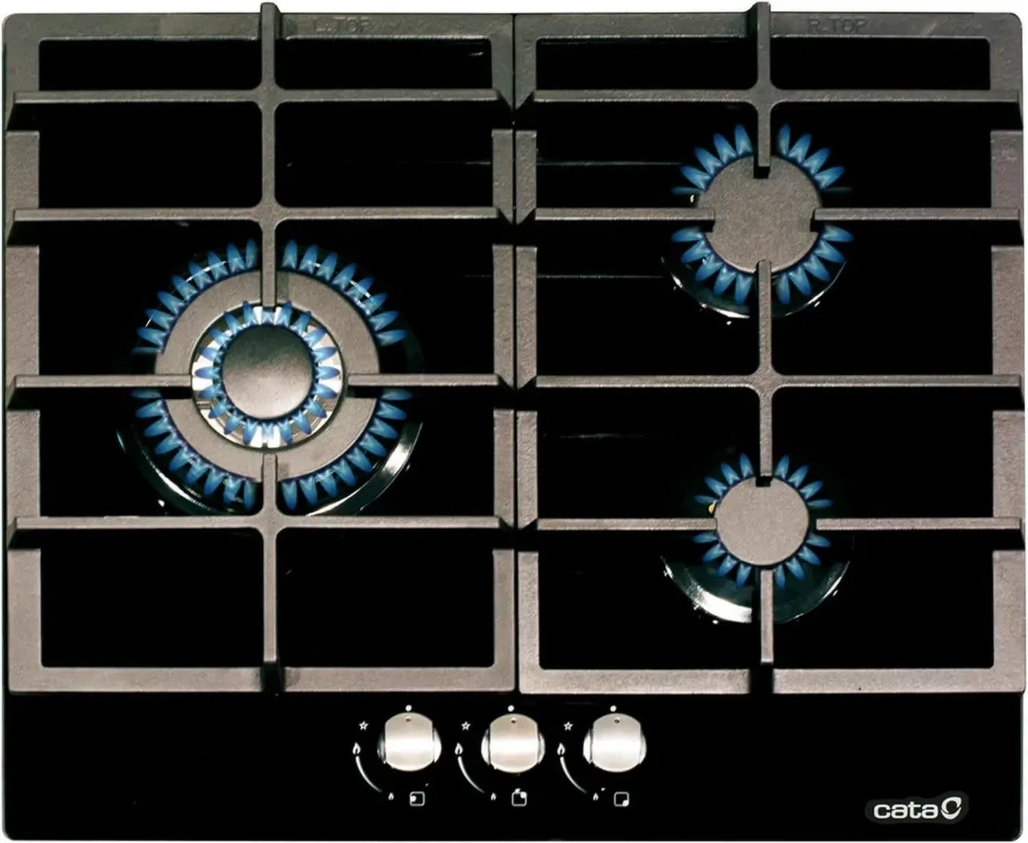 Plaque de cuisson encastrable CATA LCiB 6021 BK en verre noir avec grilles en fonte, 1000 W