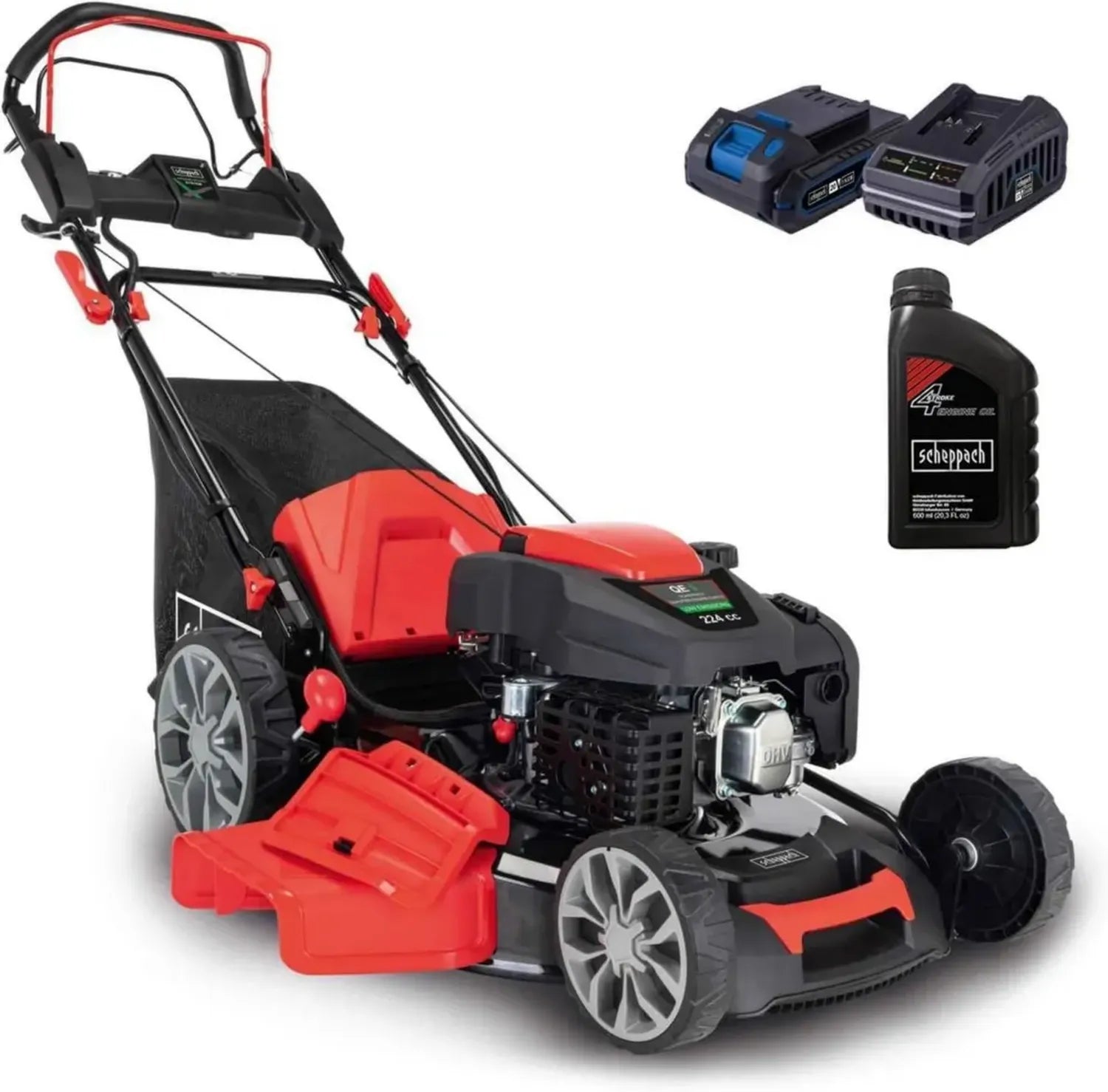 Tondeuse à Gazon Hybride Scheppach 56 cm - Moteur 6 CV, Batterie Incluse