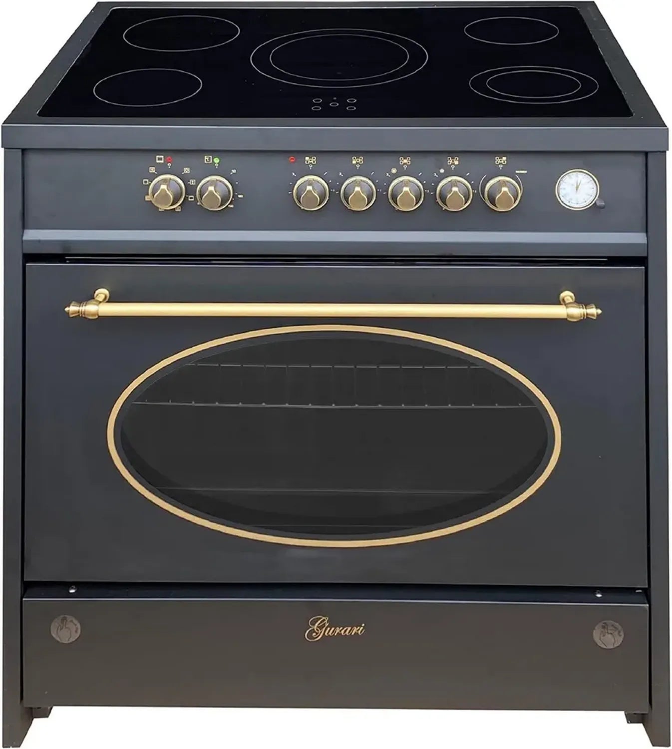 Cuisinière à gaz rétro 90 cm, 8 fonctions, 121L, 5 brûleurs haut de gamme, compatible gaz naturel et propane