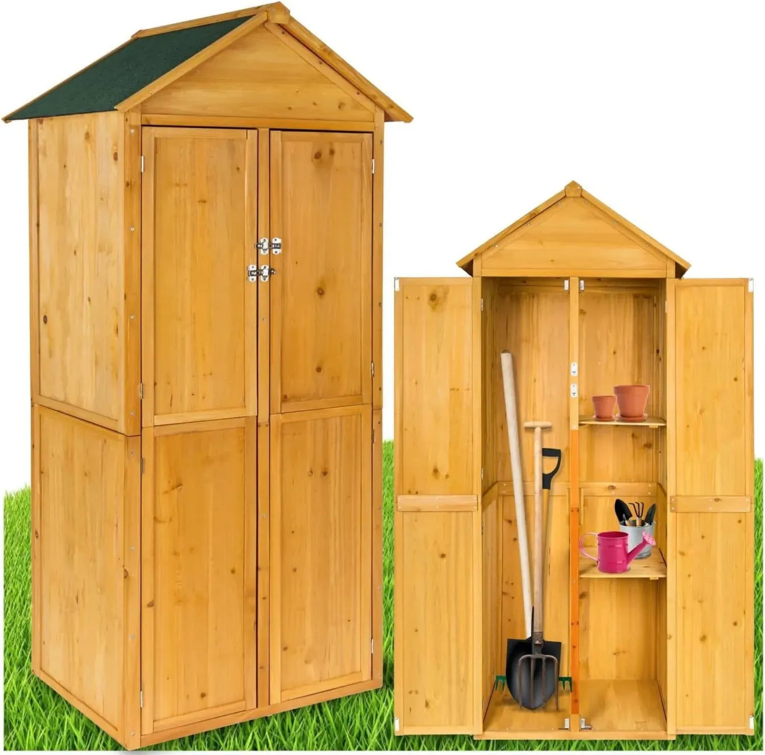 Abri de Jardin en Bois avec Toit Double pour Rangement d'Outils 80,5 x 60 x 213,5 cm