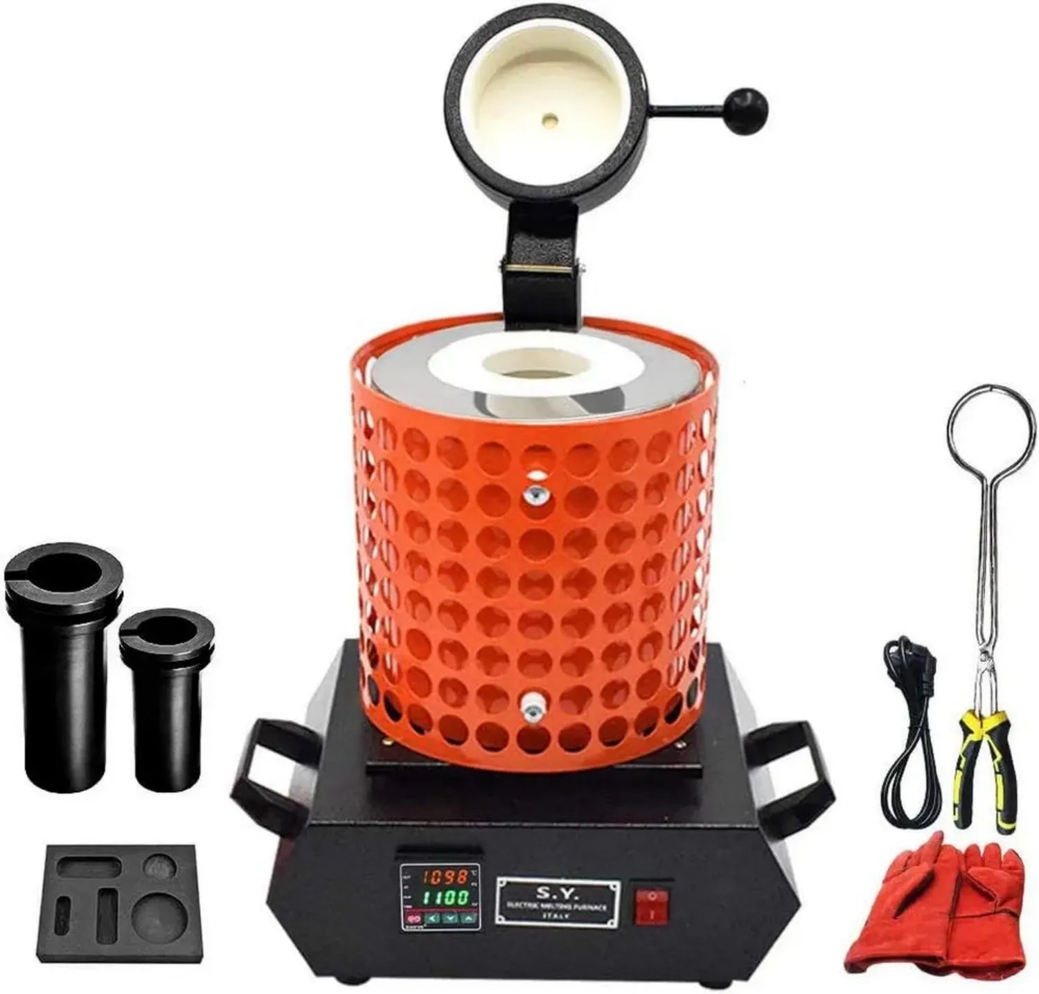 Four de Fusion Numérique 3 kg 1100 °C pour Métaux Précieux avec Creuset Graphite