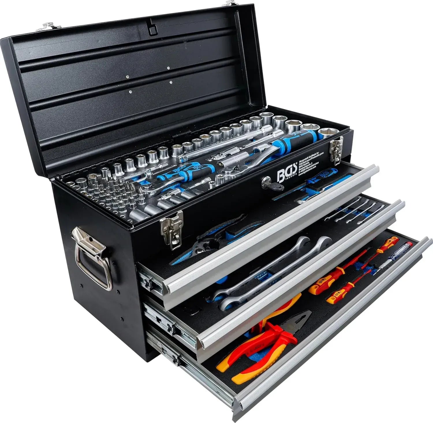 Caisse à Outils Métallique avec 3 Tiroirs et 147 Outils - BGS 3350