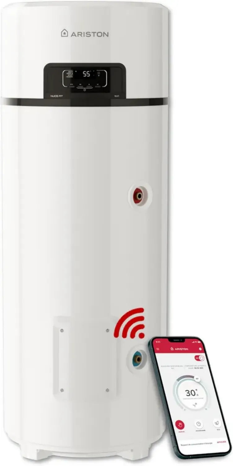 Chauffe-eau Thermodynamique Ariston NUOS FIT WIFI 200L - Efficacité Énergétique A+, Économies d'Énergie 80%, Compatible Photovoltaïque, Réservoir en Titane, Fabriqué en France