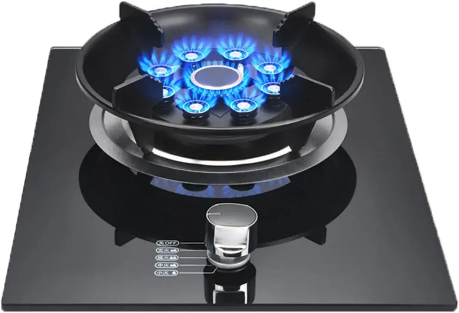 Cuisinière à gaz encastrable 33 cm, 9 brûleurs 5,2 kW, plaque en verre trempé noir, sécurité anti-extinction, pour cuisine domestique