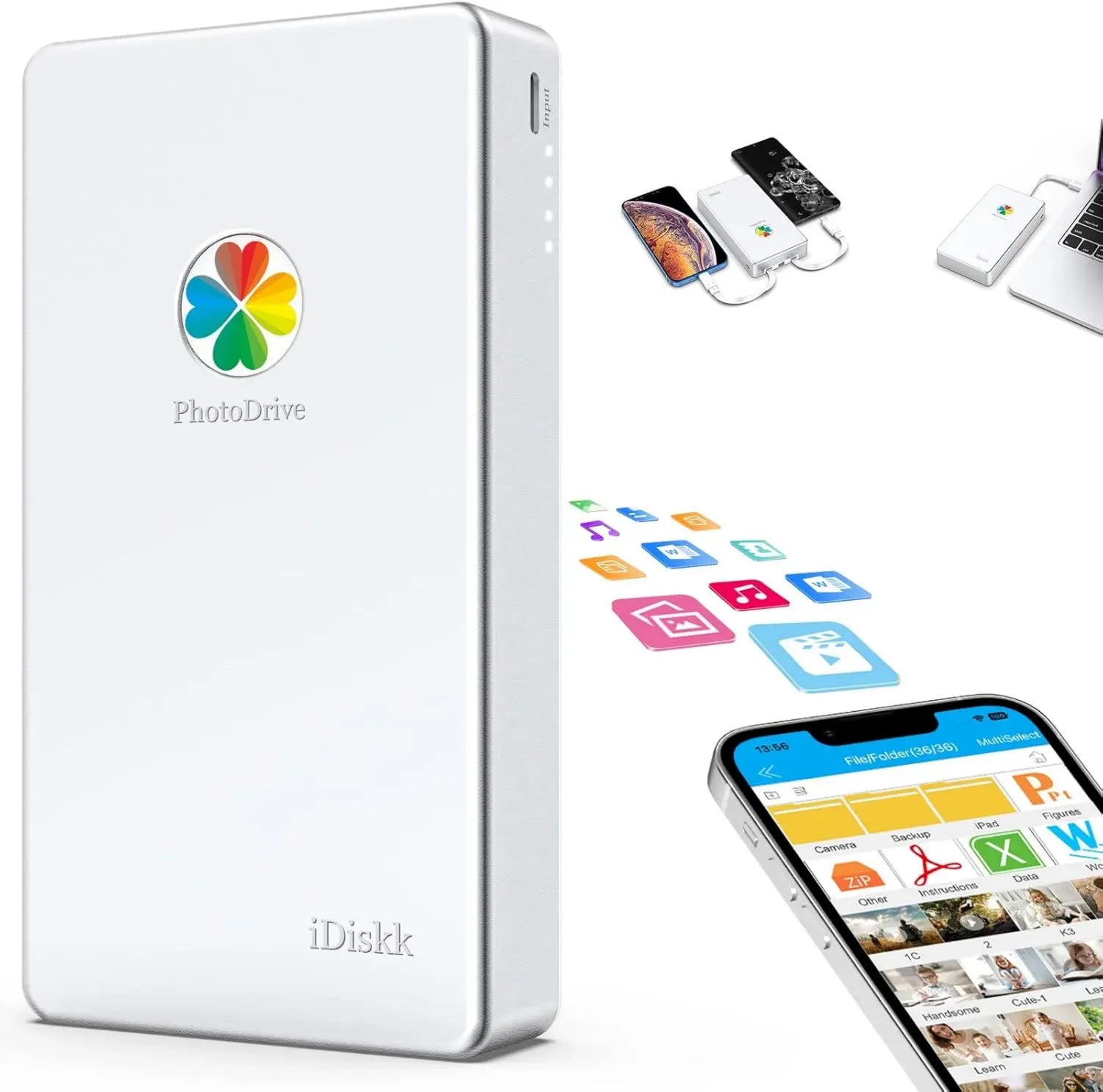 Disque Dur Externe iDiskk 1 To avec Connectivité 3-en-1 MFi pour iPhone et USB-C