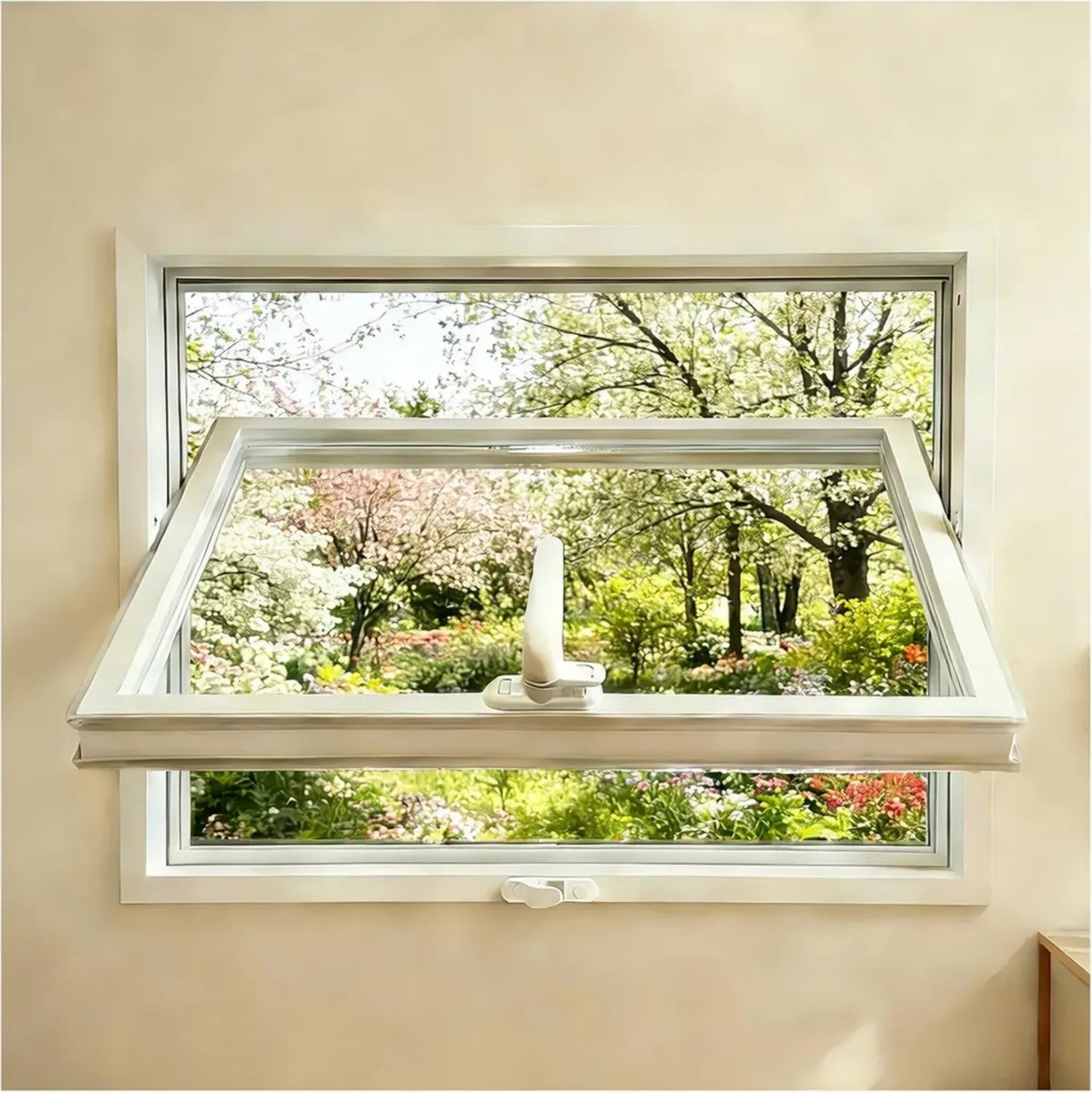 Fenêtre pivotante 360° en verre trempé avec cadre métallique, idéale pour maison, garage, salle de bain, sous-sol, bureau (50,8 x 61 cm, blanc)