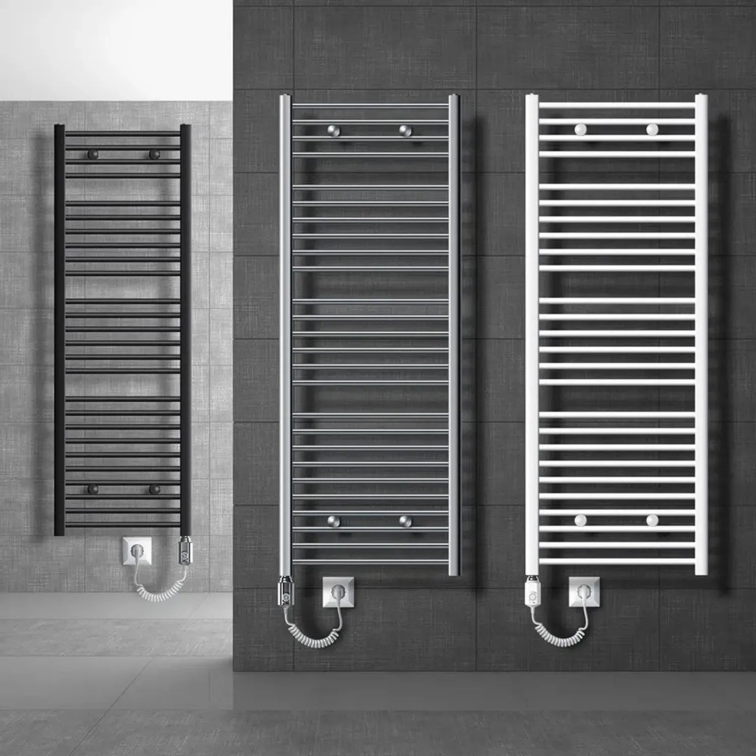 Radiateur Électrique Design Sahara 900W - 500x1500 mm - Blanc - Montage Mural Incliné - Sèche-serviettes avec Connexion Latérale