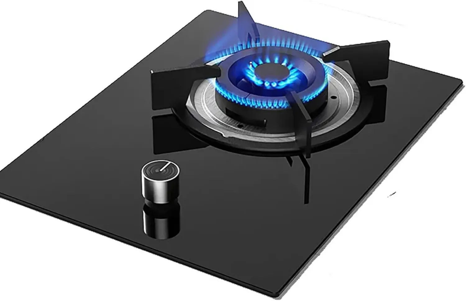 Plaque de Cuisson à Gaz en Verre Trempé Noir avec Sécurité Flamme et Supports en Fonte, 33 cm