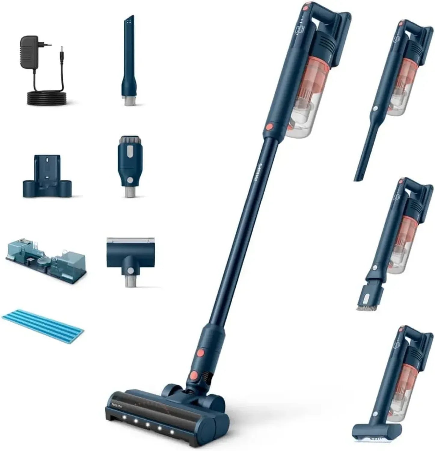 Philips SpeedPro Max Aspirateur sans Fil Série 5000 pour Animaux, Puissance Élevée, 60 min, Brosse LED, Module Aqua, Accessoires Combinés