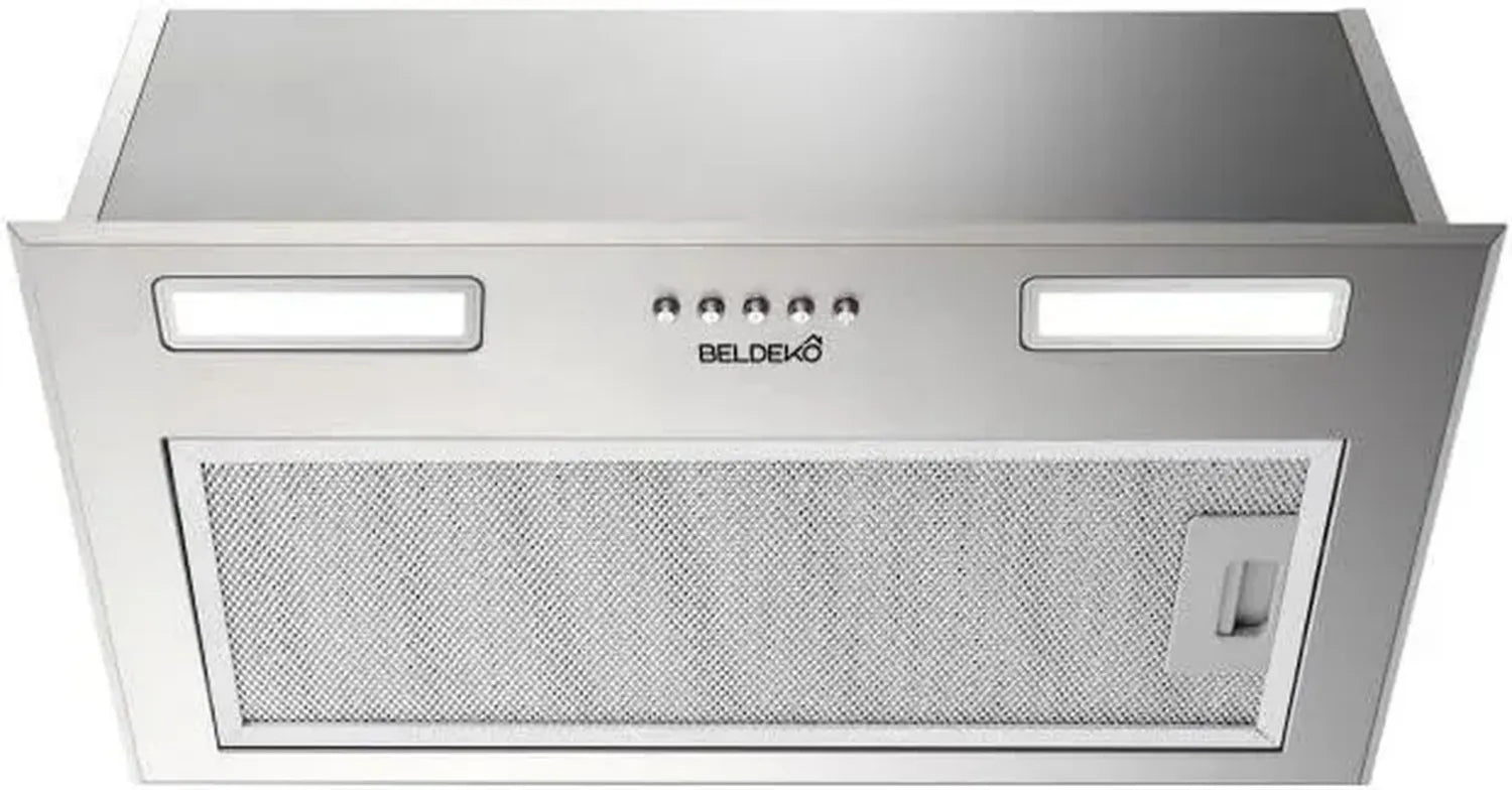 Hotte Encastrable BELDEKO 52 cm - Évacuation/Recyclage - 335 m³/h - Filtres à Charbon - Acier Inoxydable