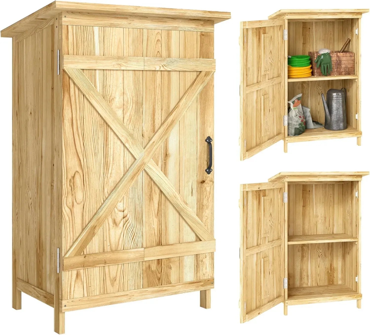 Abri de Jardin en Bois Outsunny 63,5x40x90 cm avec Étagères et Porte Grange, Toit Galvanisé