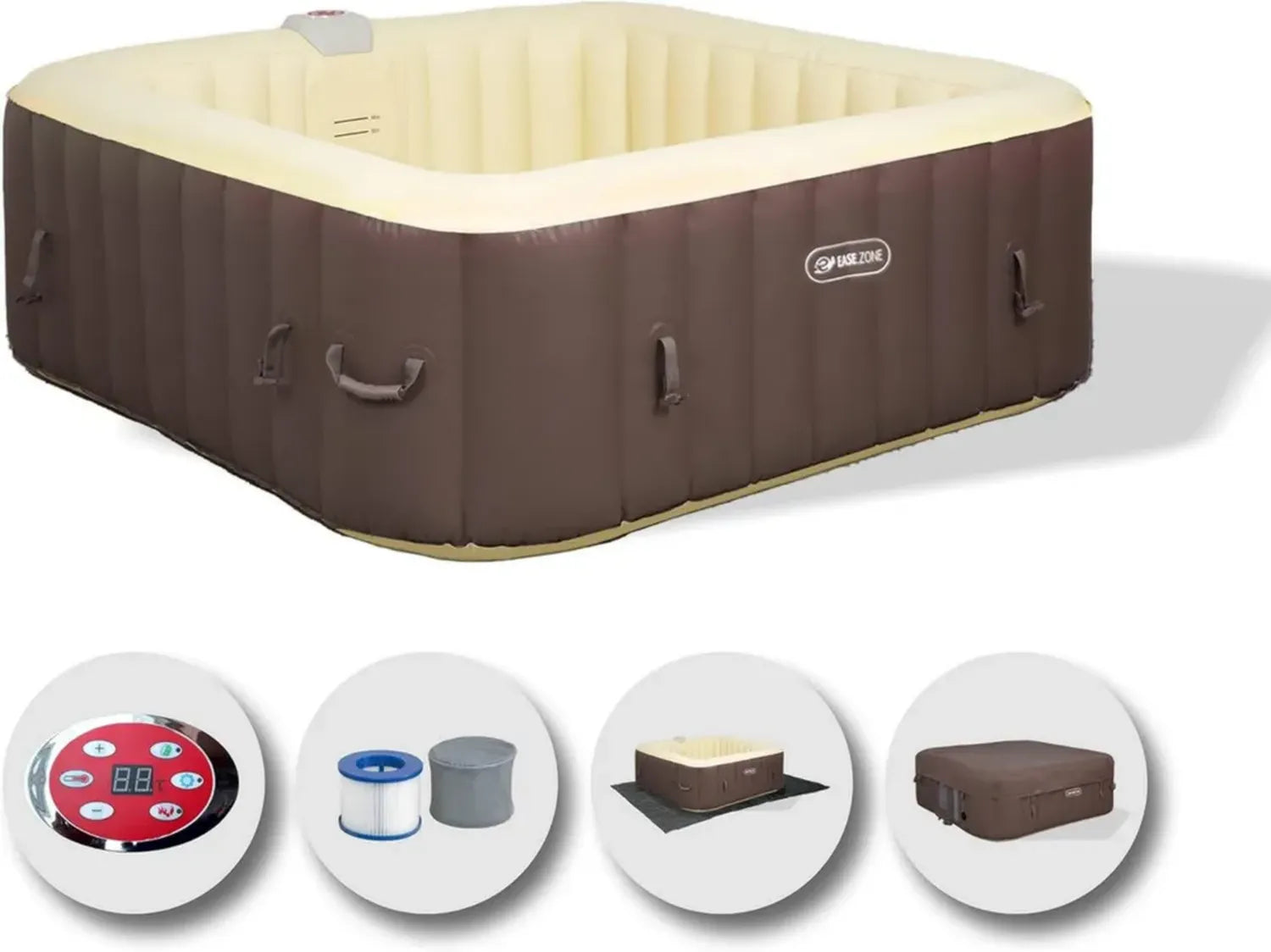 Bain à Remous Gonflable Chauffant pour 4 à 6 Personnes avec Pompe Silencieuse, Marron