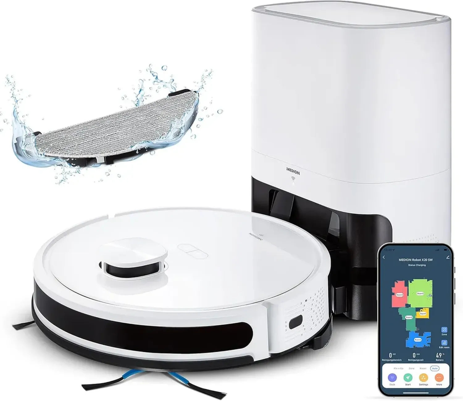 Aspirateur Robot MEDION X20 SW avec Vidange Automatique, Nettoyage Laser et Connexion Smartphone