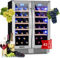 Cave à vin Klarstein Vinovilla Duo42, 126 L, Éclairage LED multicolore, 2 zones, 10 clayettes bois