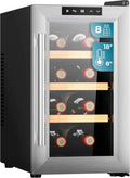 Cave à vin Cecotec pour 8 bouteilles, design élégant en bois, régulation thermique silencieuse, température ajustable 8-18°C, écran tactile