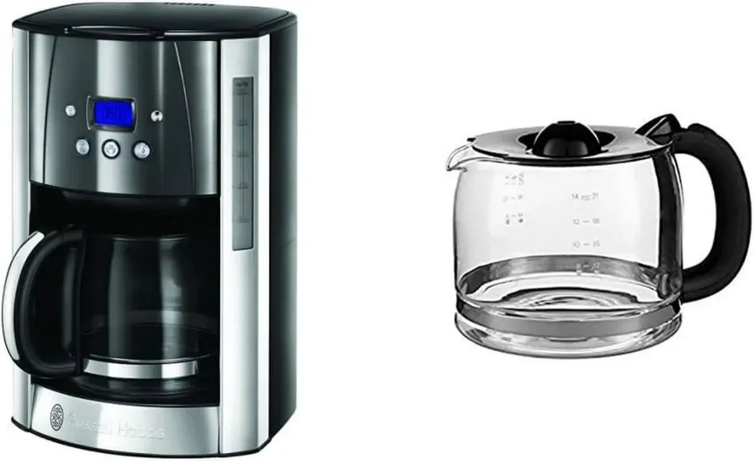 Cafetière Russell Hobbs 1,8L Inox, 12 Tasses Programmable avec Carafe en Verre Luna