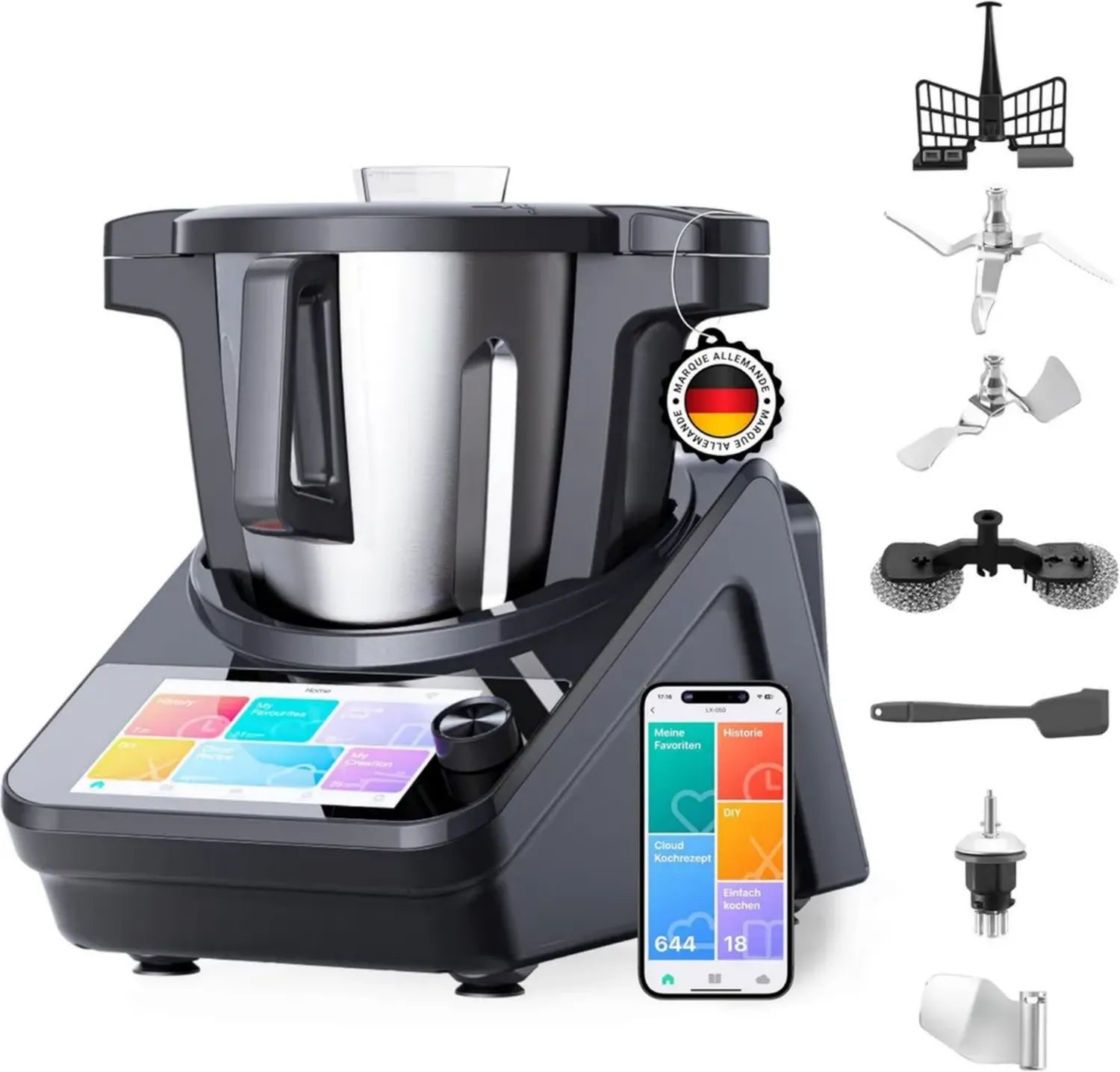 Robot Culinaire Intelligent Lifenaxx LX-050 - 3L Inox, Wi-Fi & Application, Écran Tactile 7'', 15 Programmes Automatiques: Sous-Vide, Vapeur, Pétrissage, Pesée, Fermentation