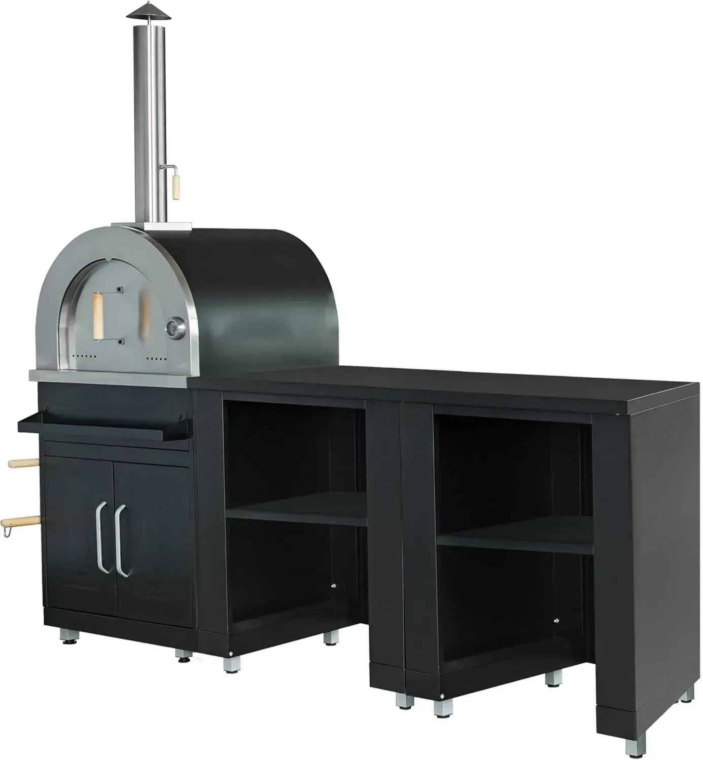 Module de Cuisine Extérieure 3 Pièces avec Four à Pizza Noir par Oviala